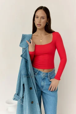 BASE Wear Now Ribbed Long Sleeve Top Red