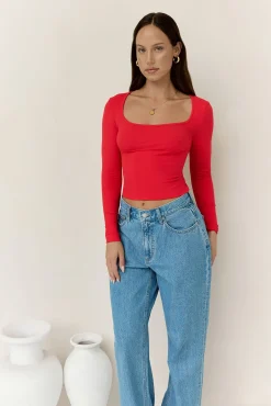 BASE Wear Now Ribbed Long Sleeve Top Red