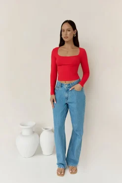 BASE Wear Now Ribbed Long Sleeve Top Red
