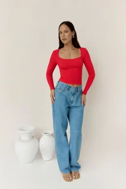 BASE Wear Now Ribbed Long Sleeve Top Red