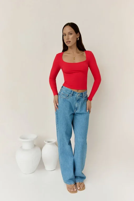 BASE Wear Now Ribbed Long Sleeve Top Red