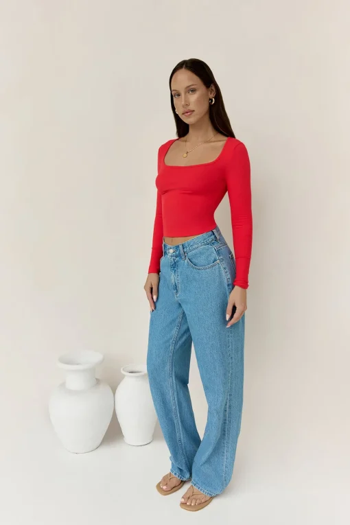 BASE Wear Now Ribbed Long Sleeve Top Red