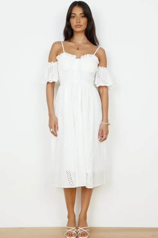Basque Midi Dress White