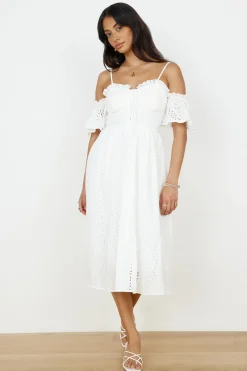 Basque Midi Dress White