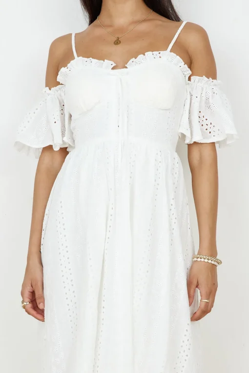 Basque Midi Dress White