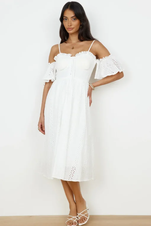 Basque Midi Dress White