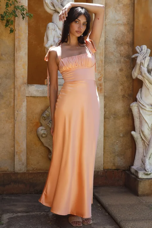 Blissful Satin Maxi Dress Orange