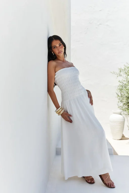 Blossom Bay Strapless Maxi Dress White
