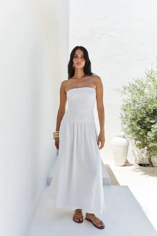 Blossom Bay Strapless Maxi Dress White