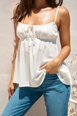 Clarabelle Linen Cami Top White