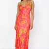 Colorful Memories Satin Maxi Dress Red