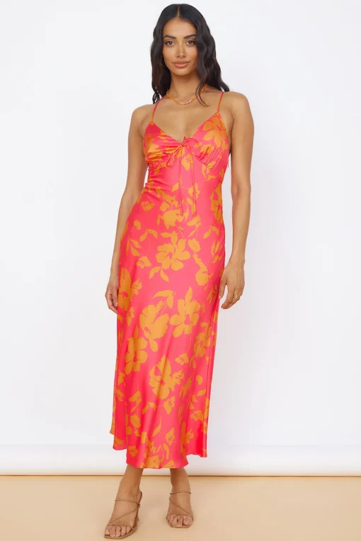 Colorful Memories Satin Maxi Dress Red