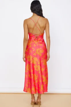 Colorful Memories Satin Maxi Dress Red