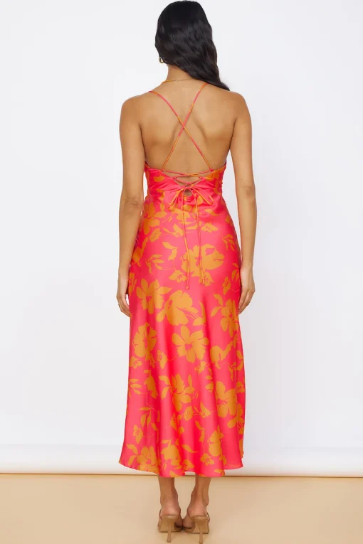 Colorful Memories Satin Maxi Dress Red