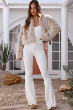 Day By Day Faux Fur Cropped Jacket Beige