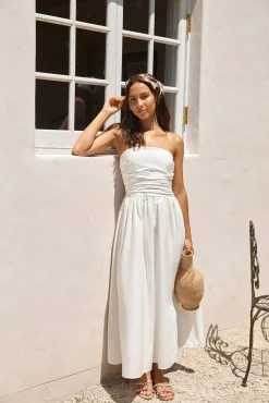 Deep Breaths Strapless Maxi Dress White