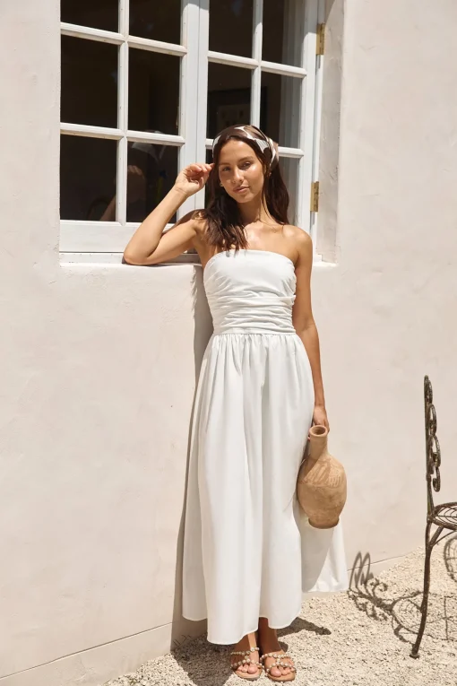 Deep Breaths Strapless Maxi Dress White