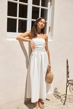 Deep Breaths Strapless Maxi Dress White