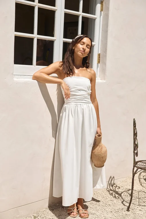 Deep Breaths Strapless Maxi Dress White
