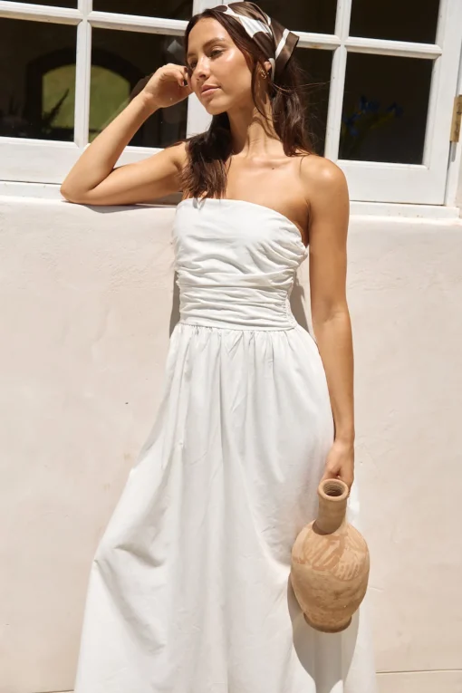 Deep Breaths Strapless Maxi Dress White
