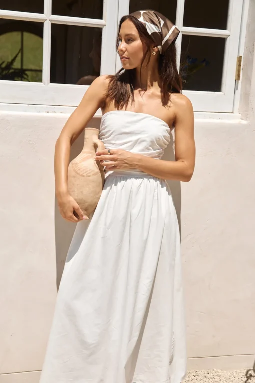 Deep Breaths Strapless Maxi Dress White