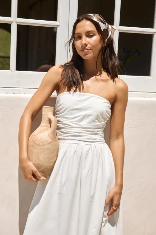 Deep Breaths Strapless Maxi Dress White