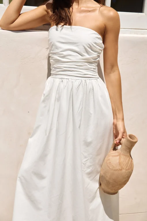 Deep Breaths Strapless Maxi Dress White