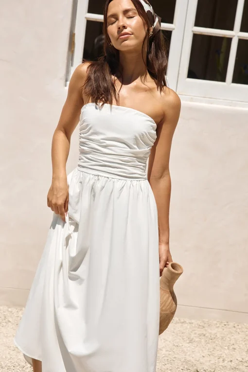 Deep Breaths Strapless Maxi Dress White