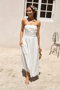Deep Breaths Strapless Maxi Dress White