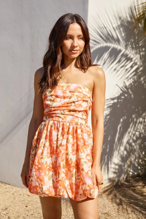 Florence Escape Bubble Hem Mini Dress Orange