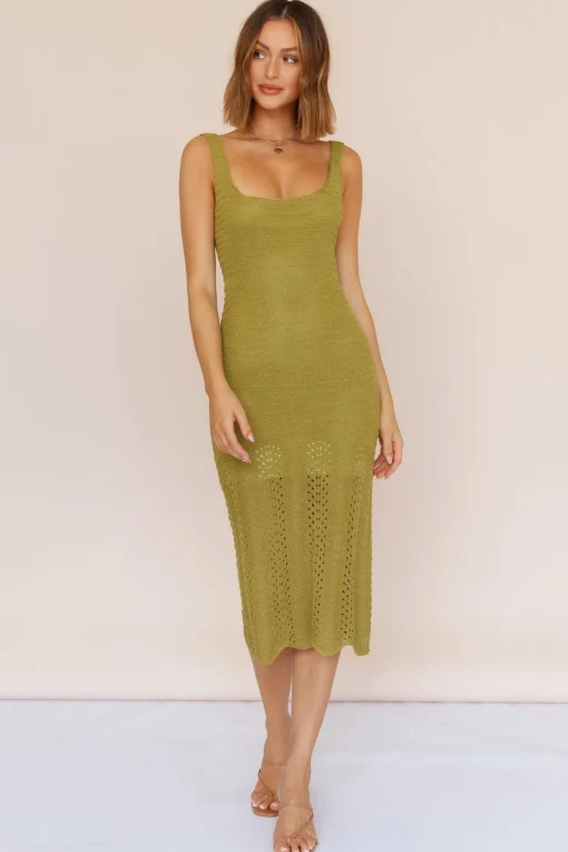 Flowing In Between Midi Dress Olive