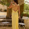 FORTUNATE ONE Belinda Satin Maxi Dress Yellow