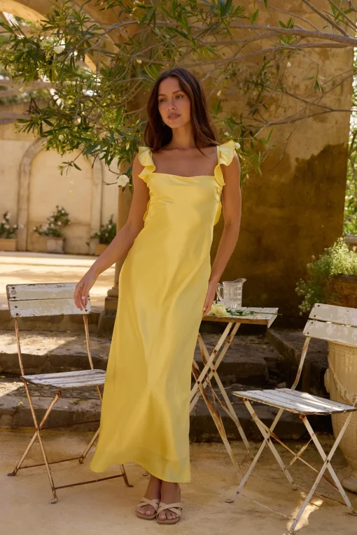 FORTUNATE ONE Belinda Satin Maxi Dress Yellow