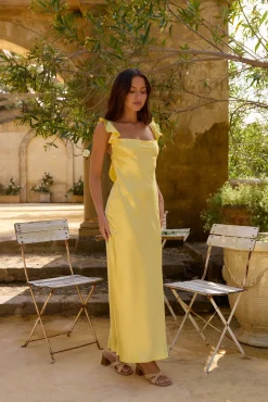 FORTUNATE ONE Belinda Satin Maxi Dress Yellow