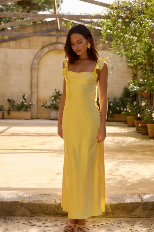 FORTUNATE ONE Belinda Satin Maxi Dress Yellow