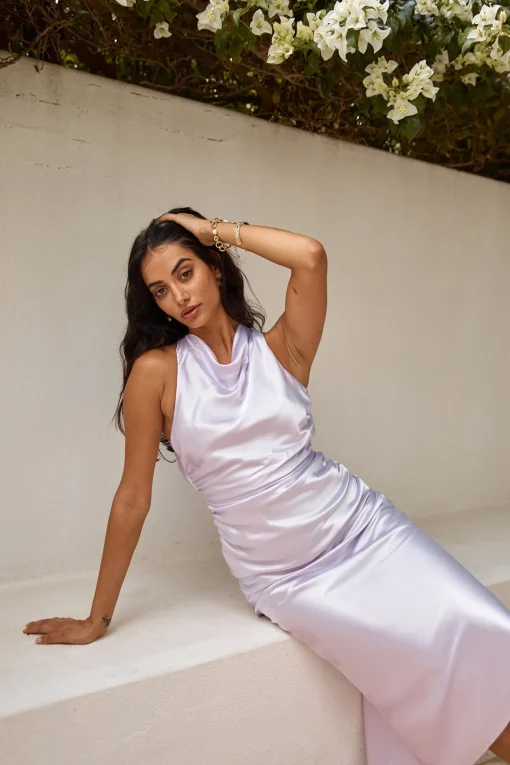FORTUNATE ONE J'adore Satin Maxi Dress Lilac