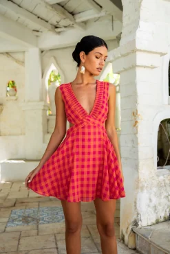 FORTUNATE ONE Sunset Picnic Mini Dress Pink