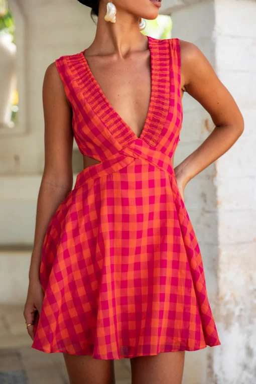 FORTUNATE ONE Sunset Picnic Mini Dress Pink
