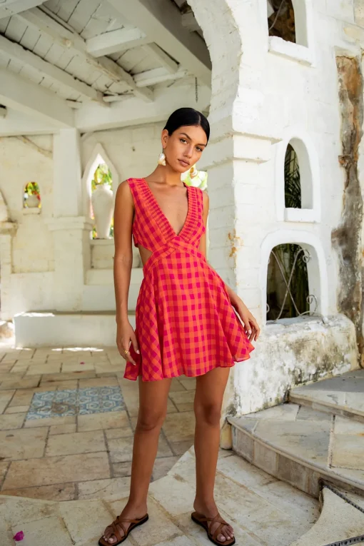 FORTUNATE ONE Sunset Picnic Mini Dress Pink