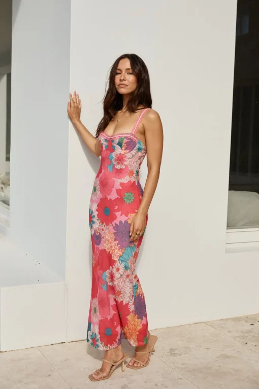Found Oasis Mesh Maxi Dress Pink