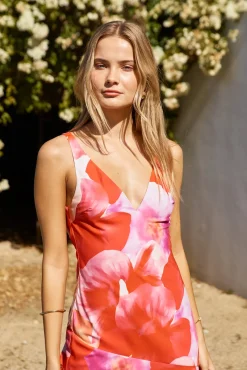 French Riviera Satin Maxi Dress Red