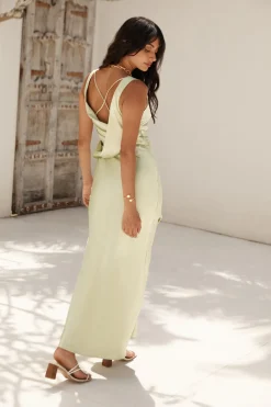 Freshen Up Satin Maxi Dress Green