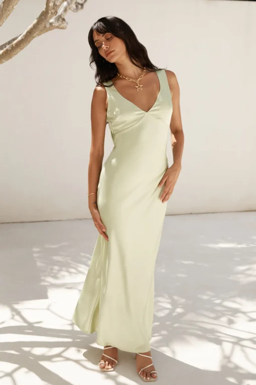 Freshen Up Satin Maxi Dress Green