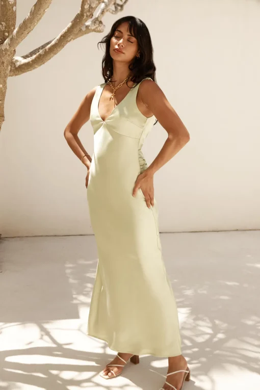 Freshen Up Satin Maxi Dress Green