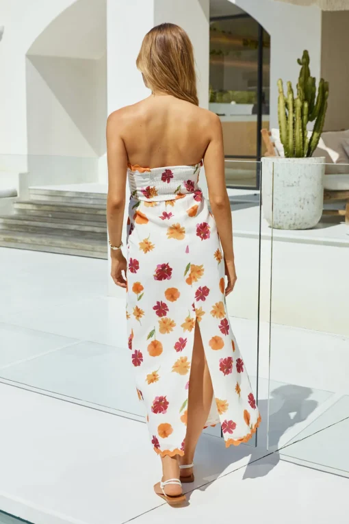 Garden Girl Strapless Maxi Dress Orange