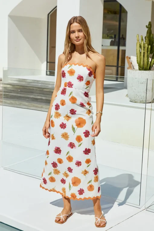 Garden Girl Strapless Maxi Dress Orange