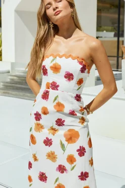Garden Girl Strapless Maxi Dress Orange