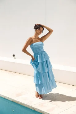 Glass Slipper Strapless Maxi Dress Blue