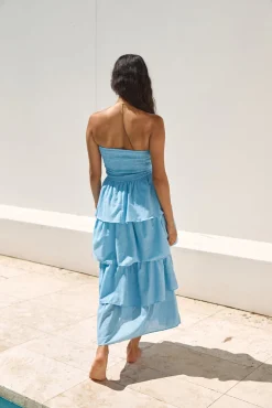 Glass Slipper Strapless Maxi Dress Blue
