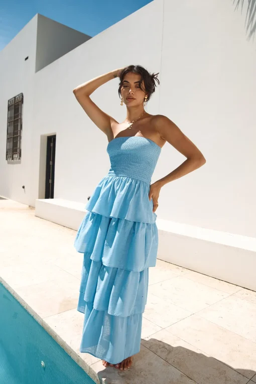 Glass Slipper Strapless Maxi Dress Blue